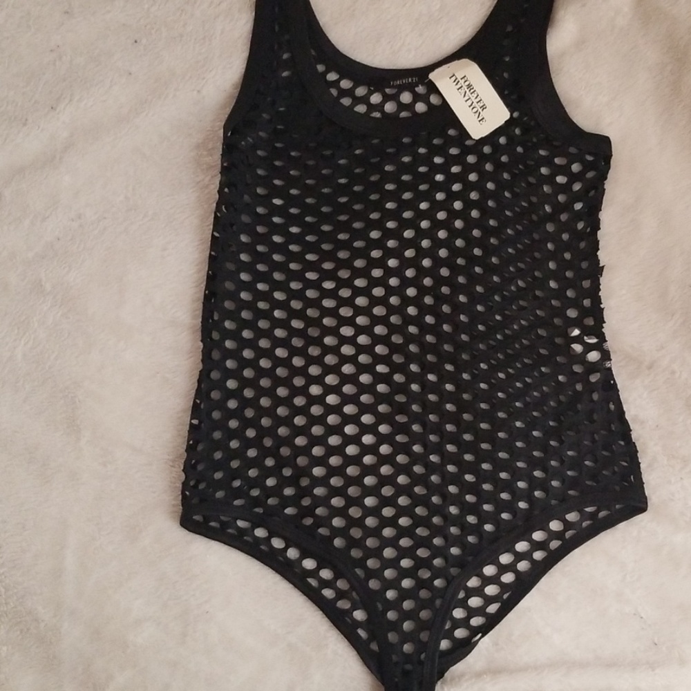 Black fish net body suit